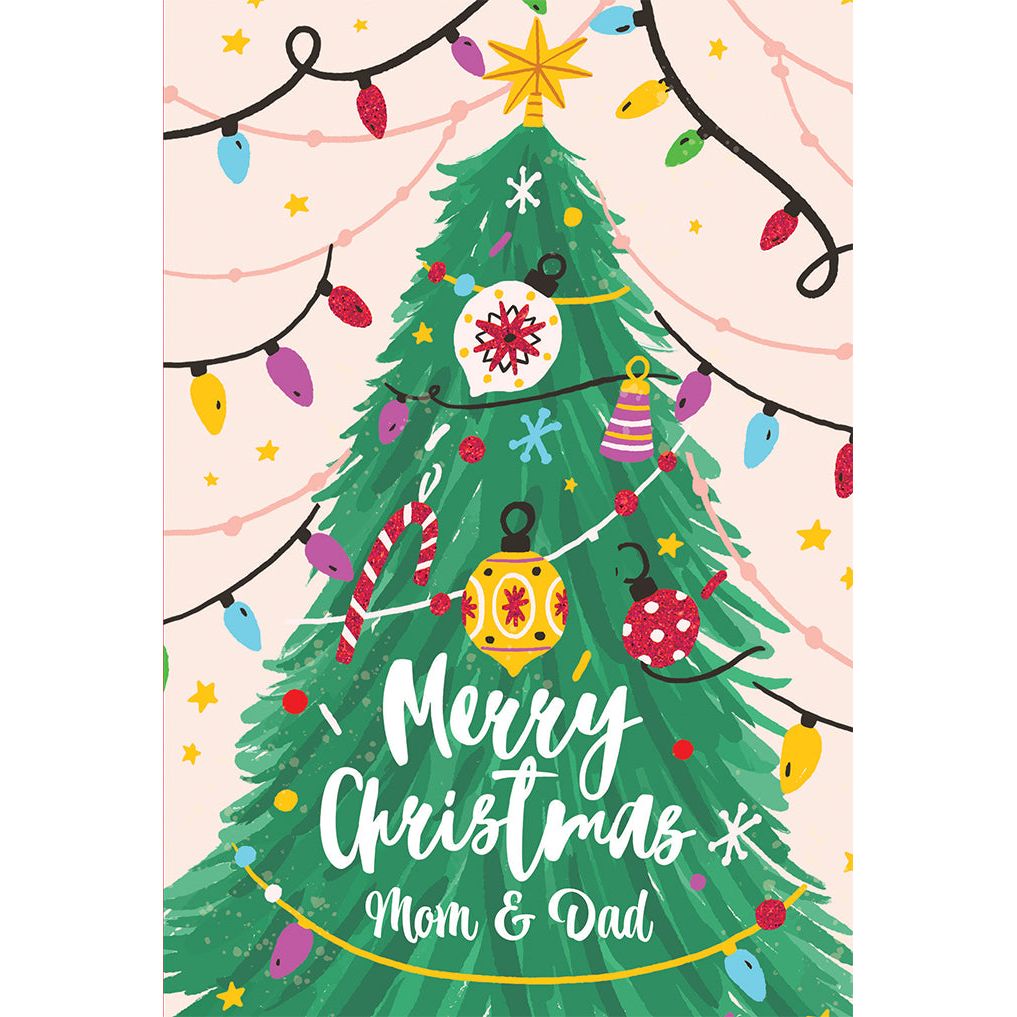 Merry Christmas Tree With Lights Christmas Card Parents